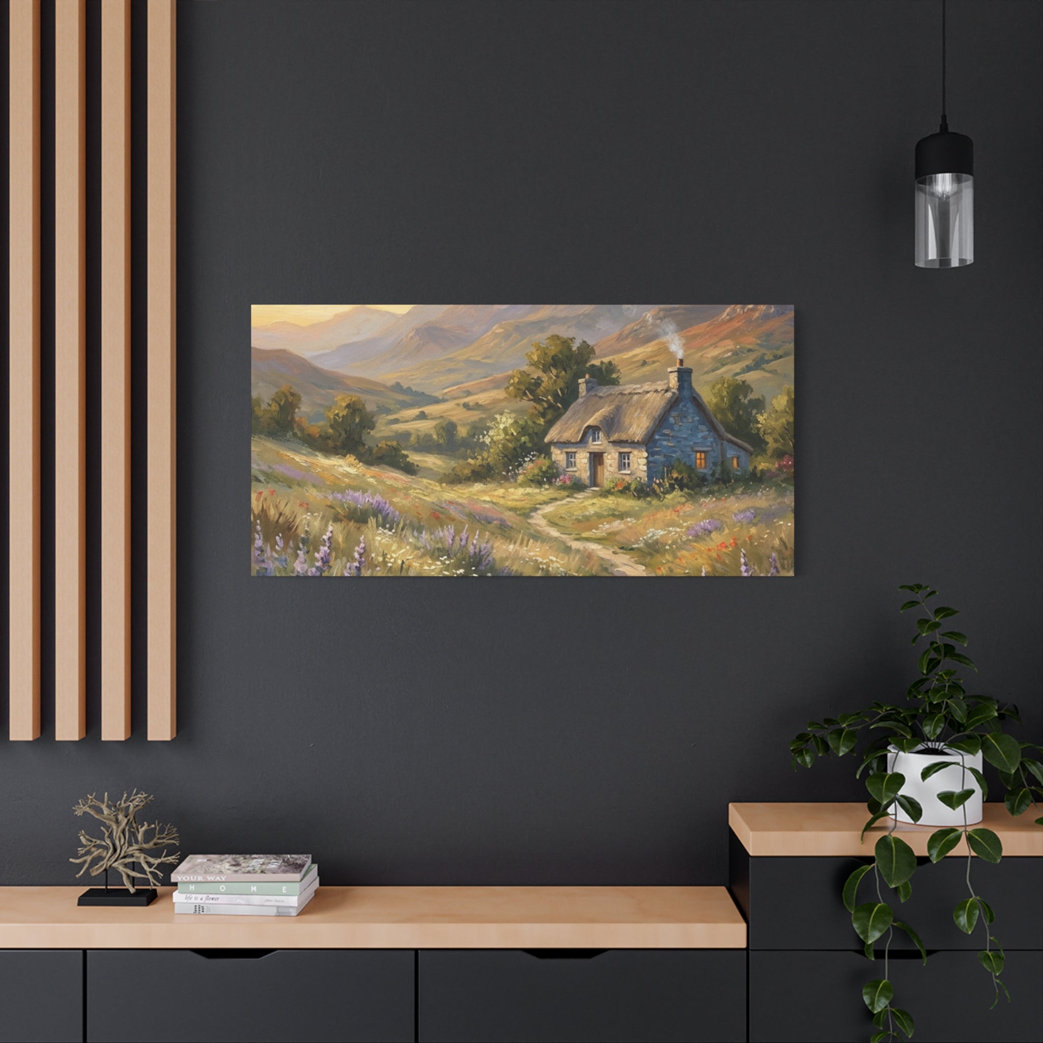 Countryside Cottage Canvas Wall Art — Tranquil Rustic Landscape Print