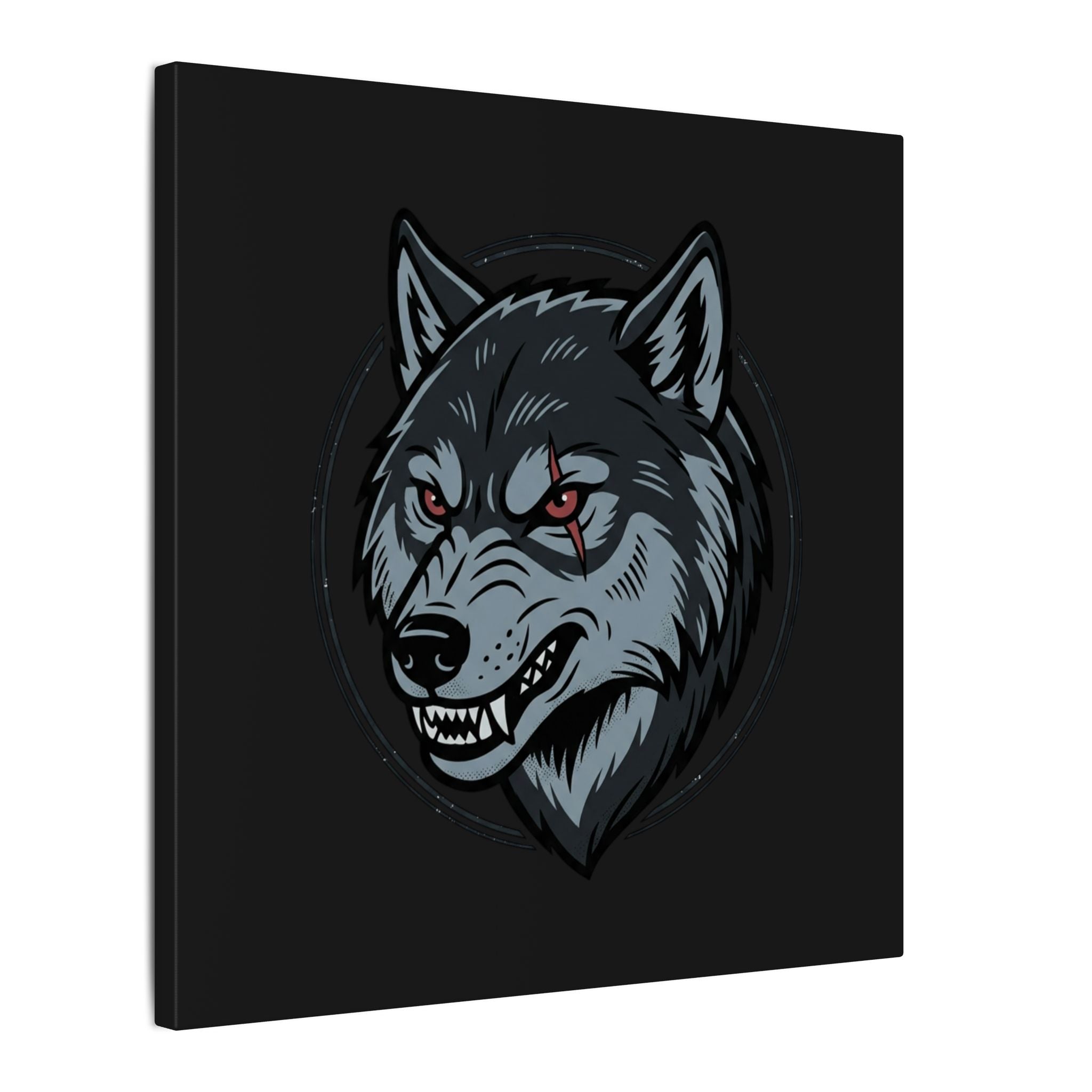 Wolf Head Canvas Wall Art — Fierce Gray Wolf Portrait Matte Stretched