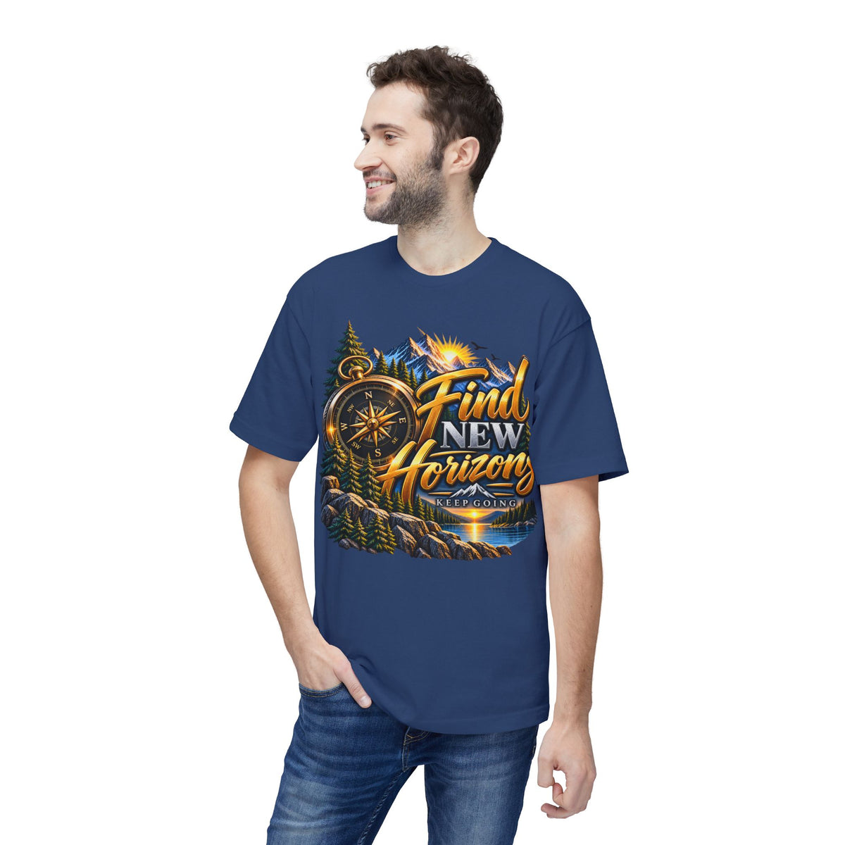 Find New Horizons T-Shirt — Adventure Compass Mountain Graphic Tee