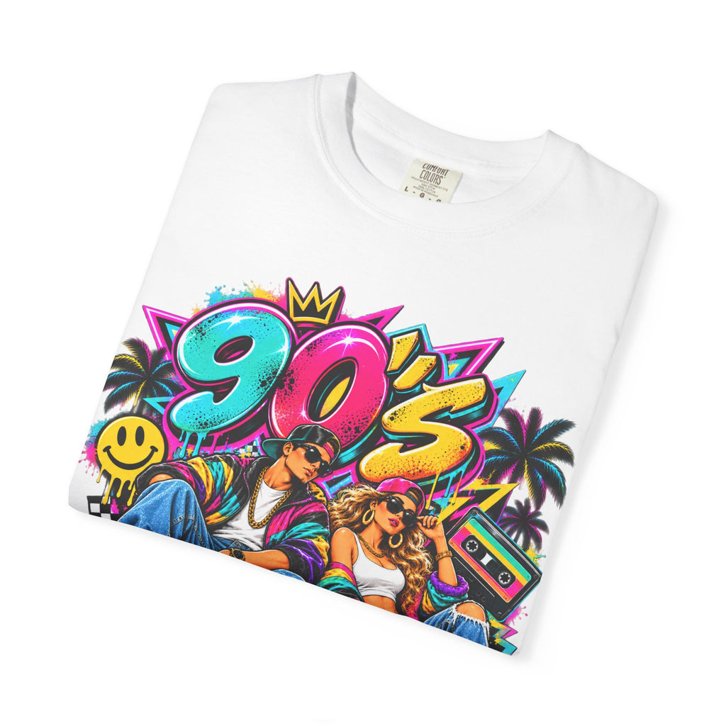 90s Retro Streetwear T-Shirt — Vintage Boombox & Neon Graffiti Design