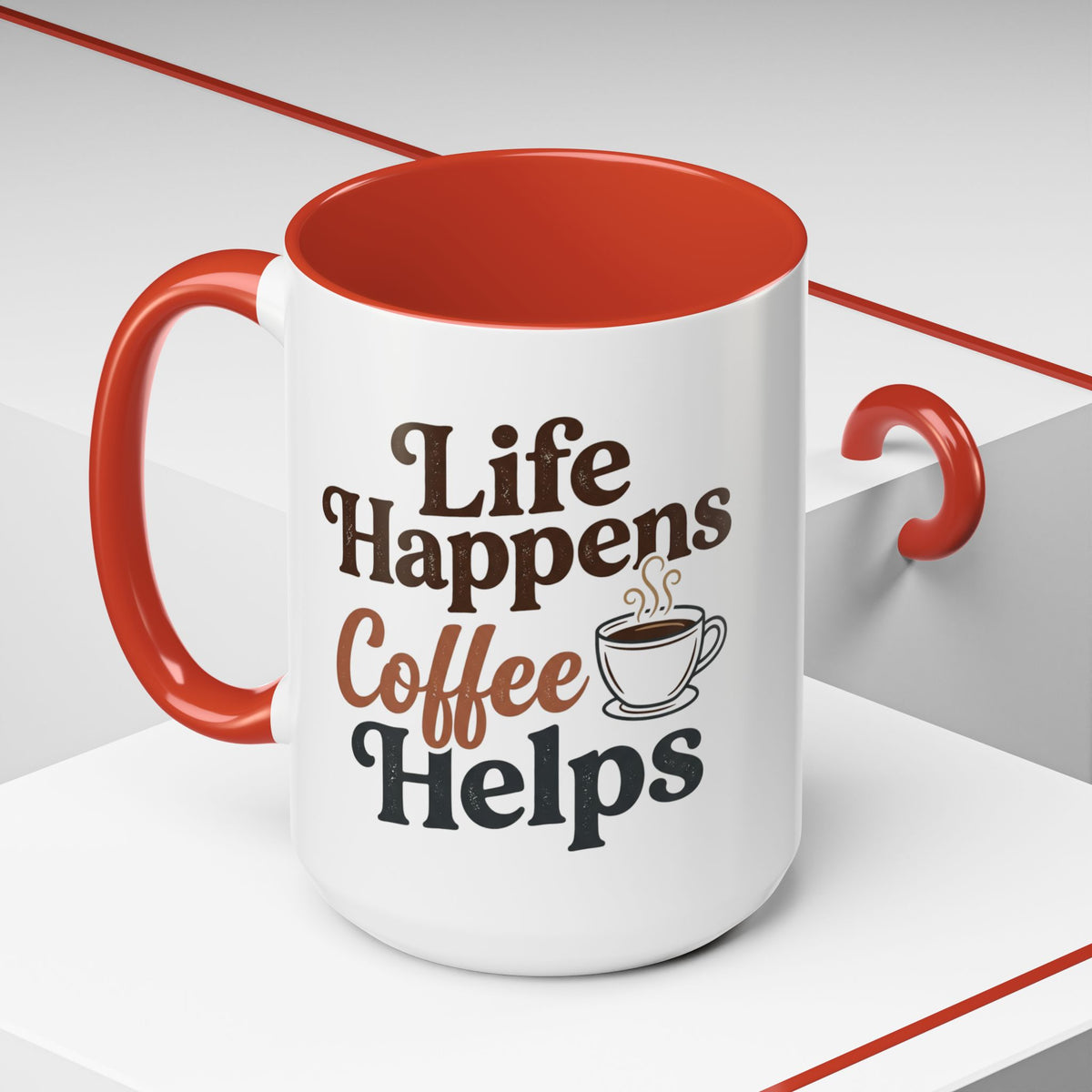 Coffee Mug — "Life Happens, Coffee Helps" Accent Ceramic Mug (11/15oz)