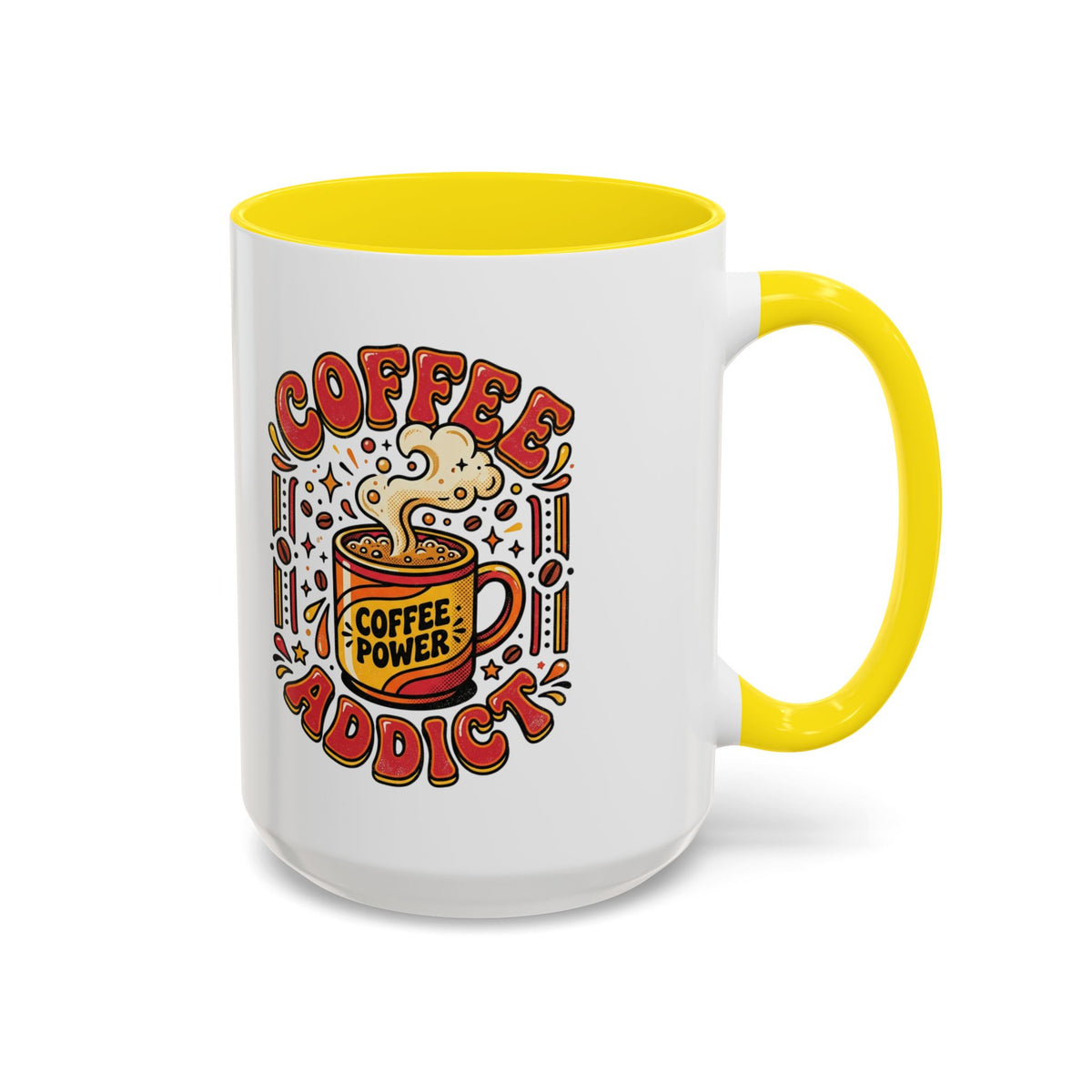 Coffee Addict Accent Mug — "Coffee Power" Retro Coffee Lover Gift (11oz/15oz)