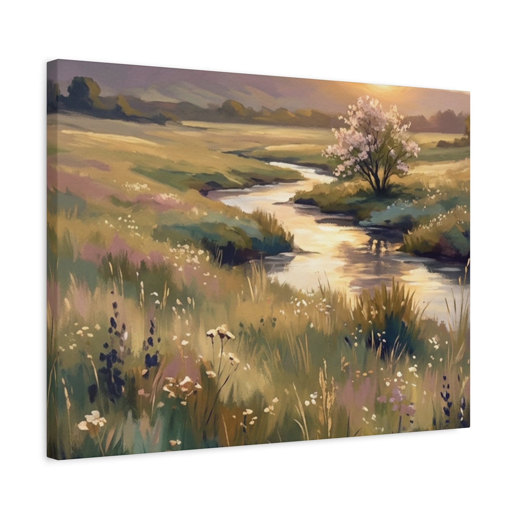 Serene Meadow Stream Matte Canvas Art — Stretched Wall Decor