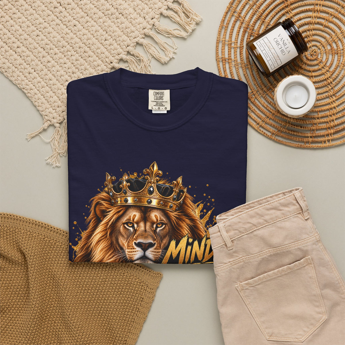 Lion Crown T-Shirt — "Mindset Builds Everything" Motivational Tee