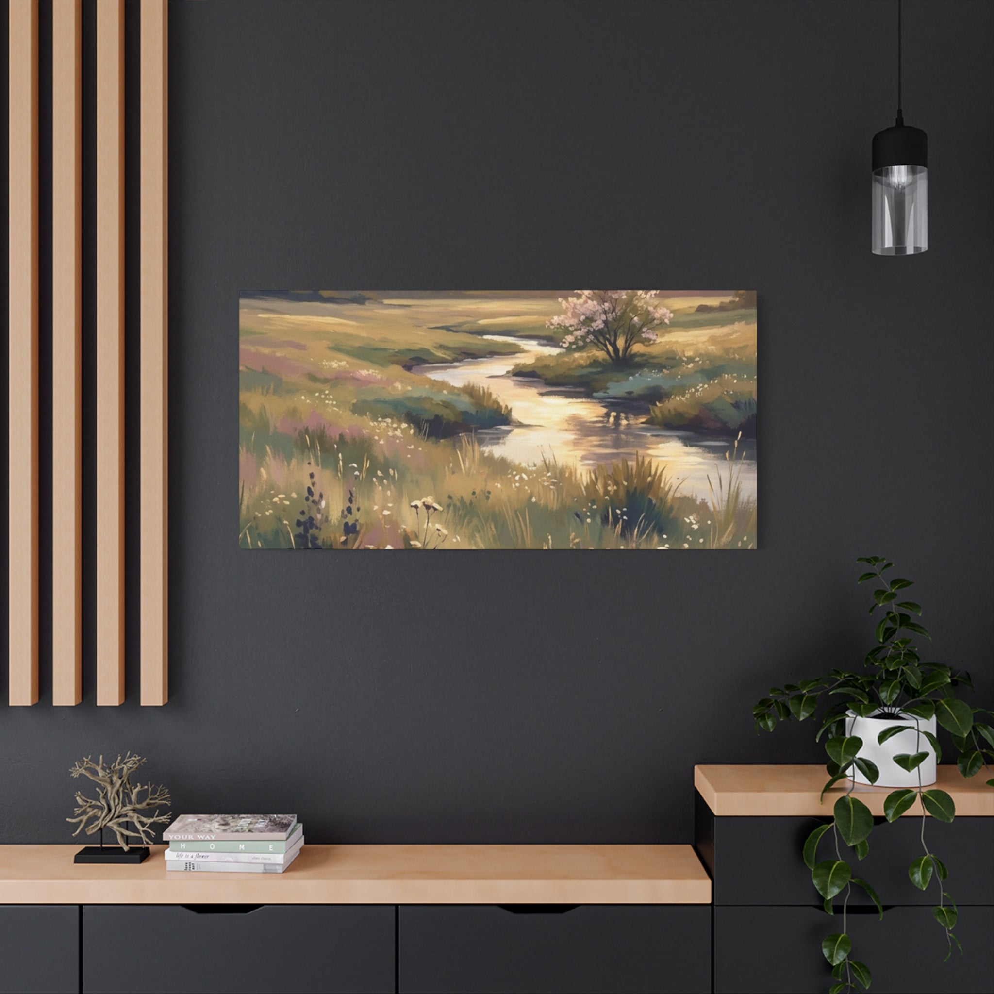 Serene Meadow Stream Matte Canvas Art — Stretched Wall Decor