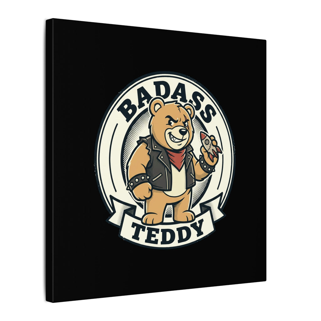Badass Teddy Canvas Wall Art — Edgy Teddy Bear Stretched Matte Print