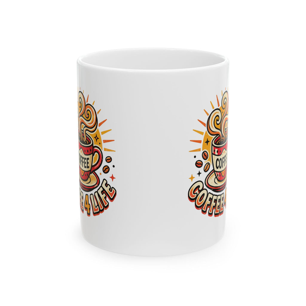 Coffee Mug - Retro 'Coffee 4 Life' Ceramic Mug, 11oz & 15oz