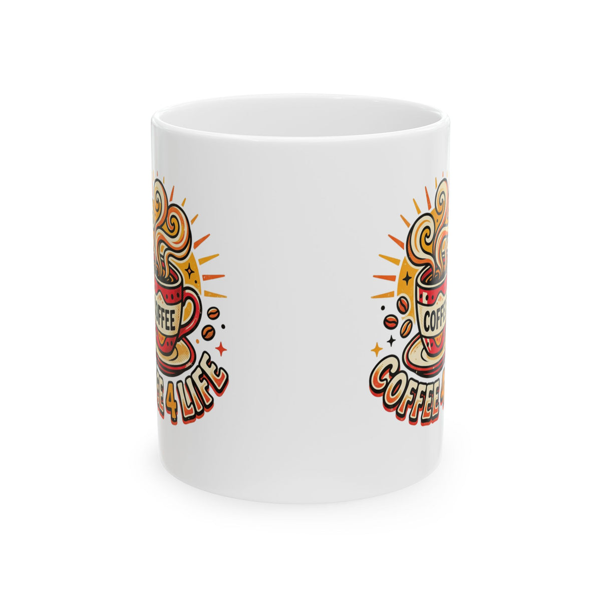 Coffee Mug - Retro 'Coffee 4 Life' Ceramic Mug, 11oz & 15oz