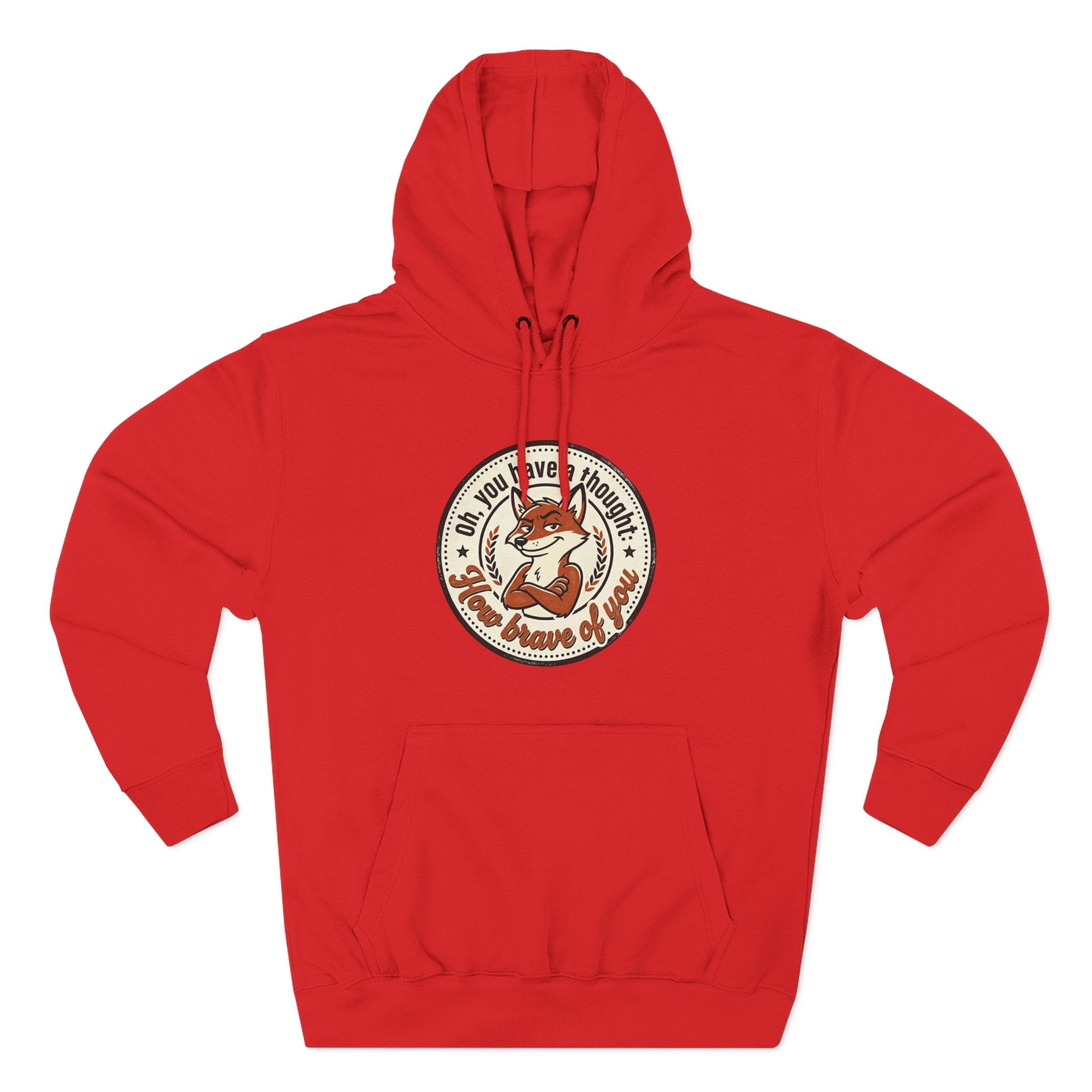 Fox Badge Hoodie — "Be Brave & Kind" Retro Emblem Fleece Hoodie