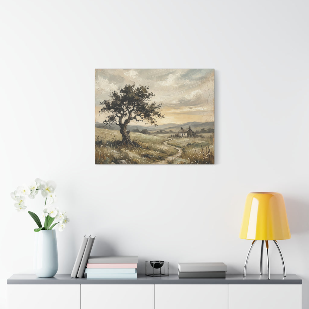 Rustic Countryside Canvas Wall Art — Serene Landscape Matte Stretched Canvas Print