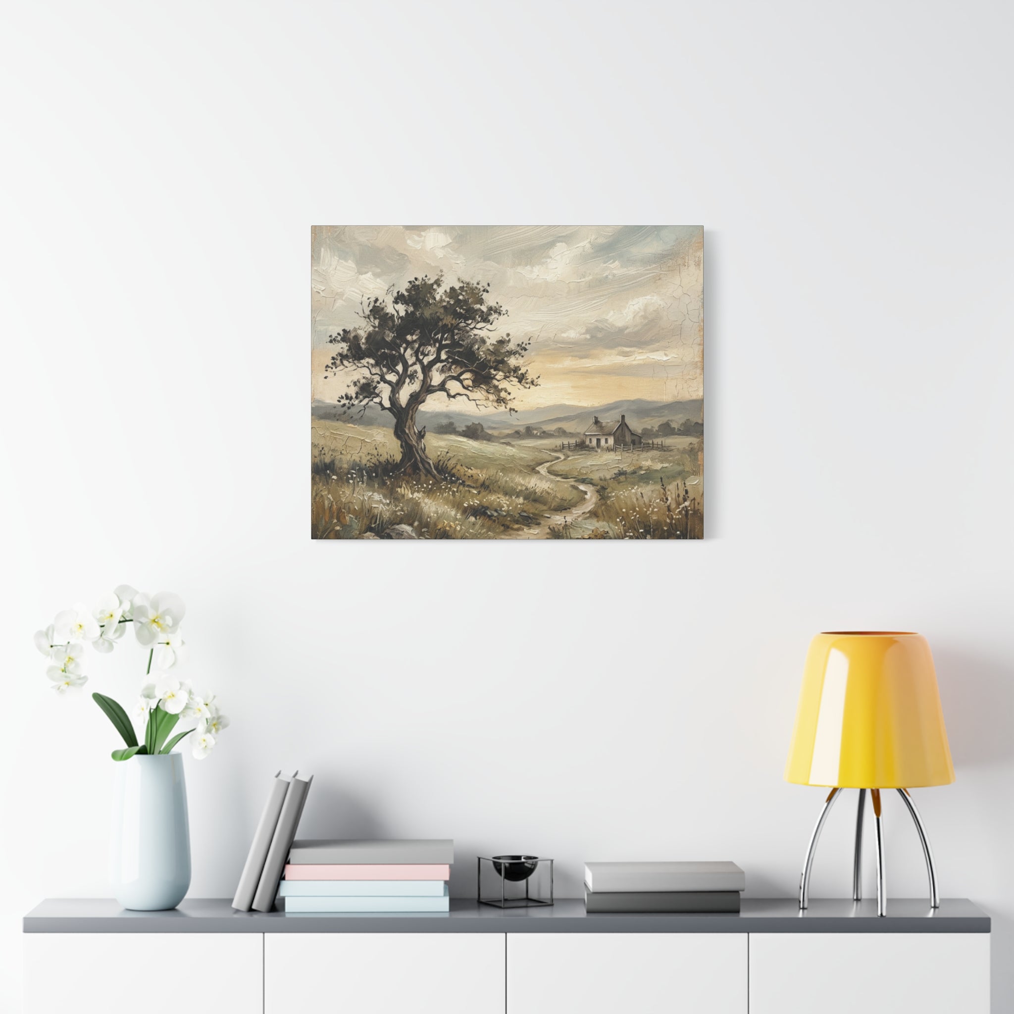 Rustic Countryside Canvas Wall Art — Serene Landscape Matte Stretched Canvas Print