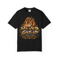 Lion Graphic T-Shirt — "Never Give Up: Great Things Take Time" Motivational Tee