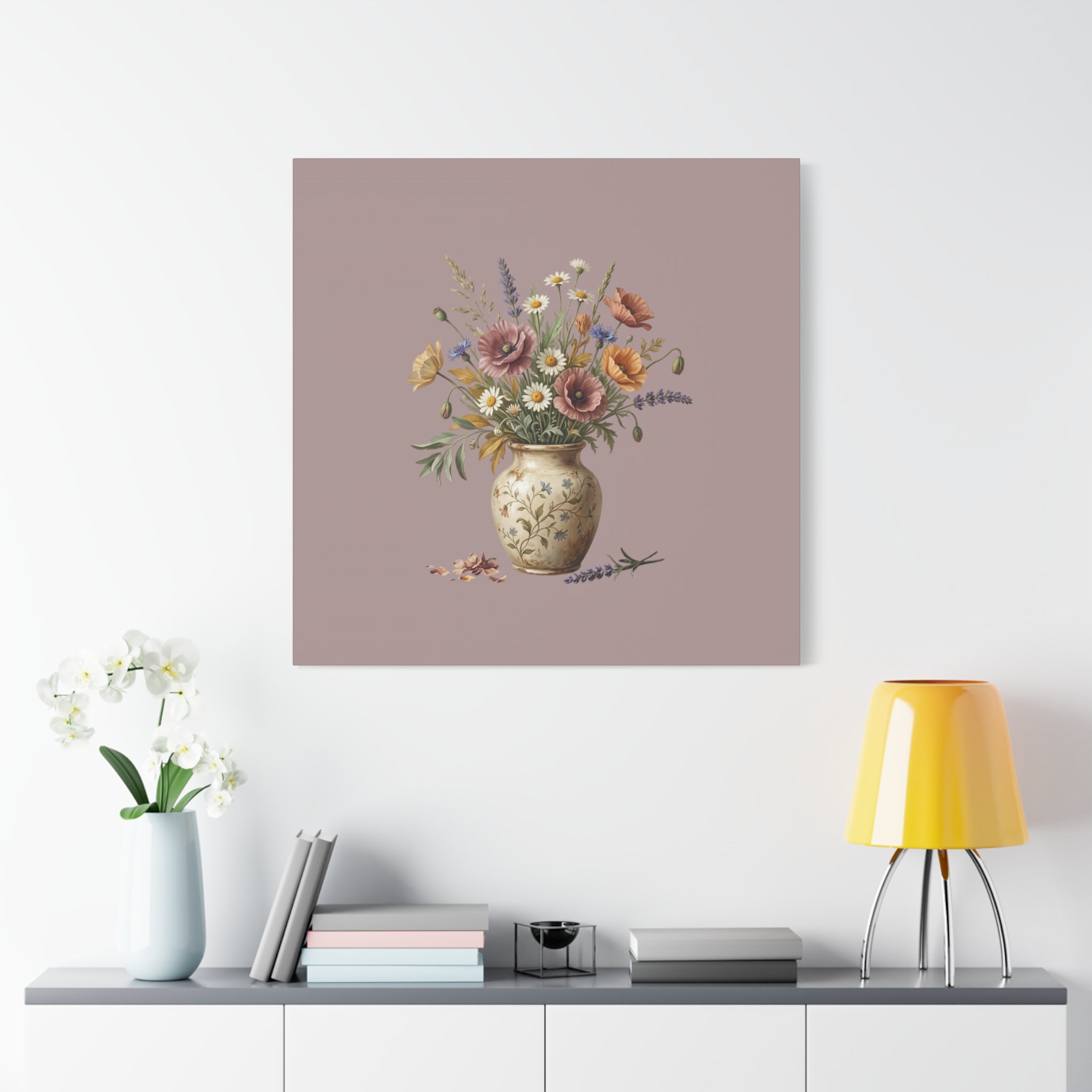 Botanical Vase Floral Canvas Print — Vintage Wildflower Wall Art
