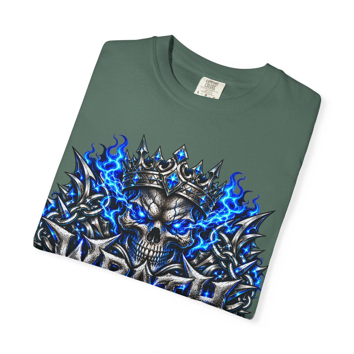 Wrath Skull Crown T‑Shirt — Blue Flame Gothic Graphic Tee