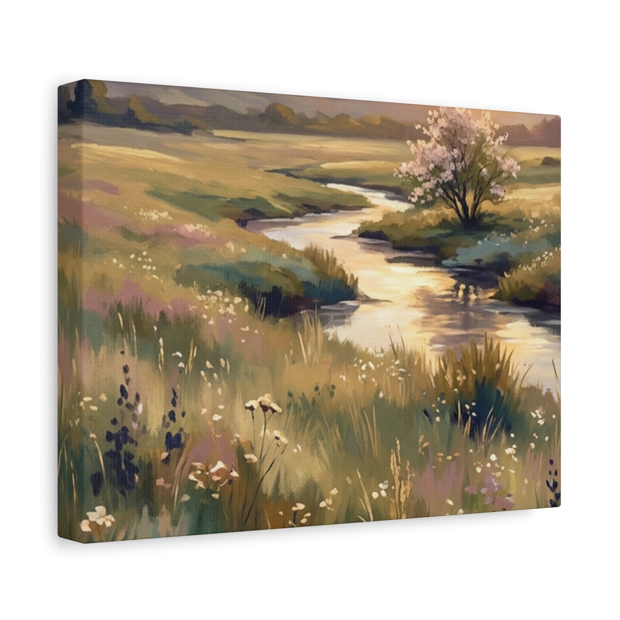Serene Meadow Stream Matte Canvas Art — Stretched Wall Decor