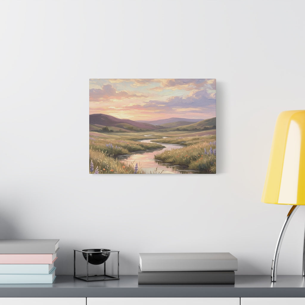 Sunset Meadow Canvas Wall Art - Stretched Matte Landscape Print