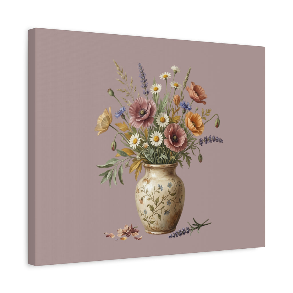 Botanical Vase Floral Canvas Print — Vintage Wildflower Wall Art