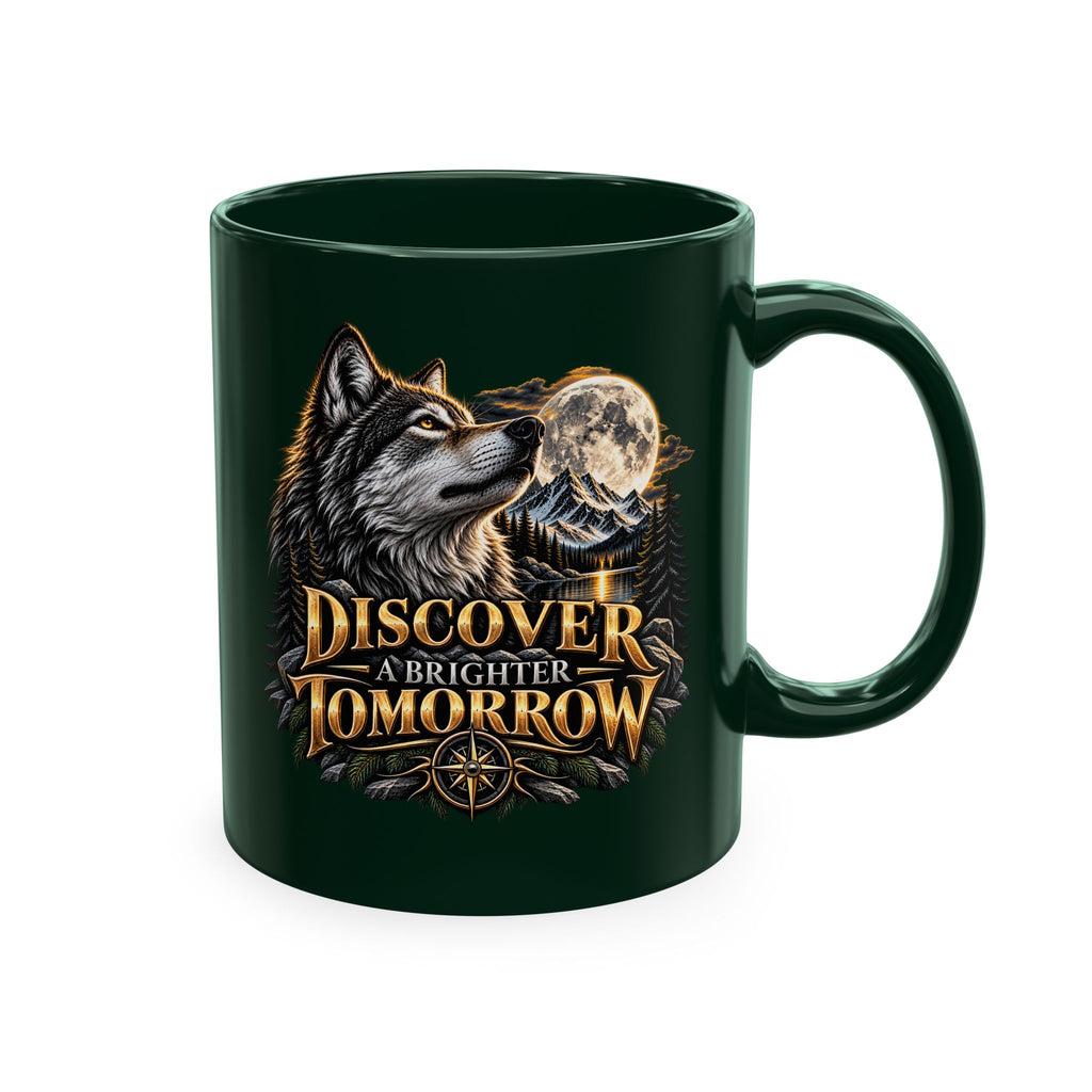 Discover Tomorrow Ceramic Mug — Howling Wolf & Moon Coffee Cup