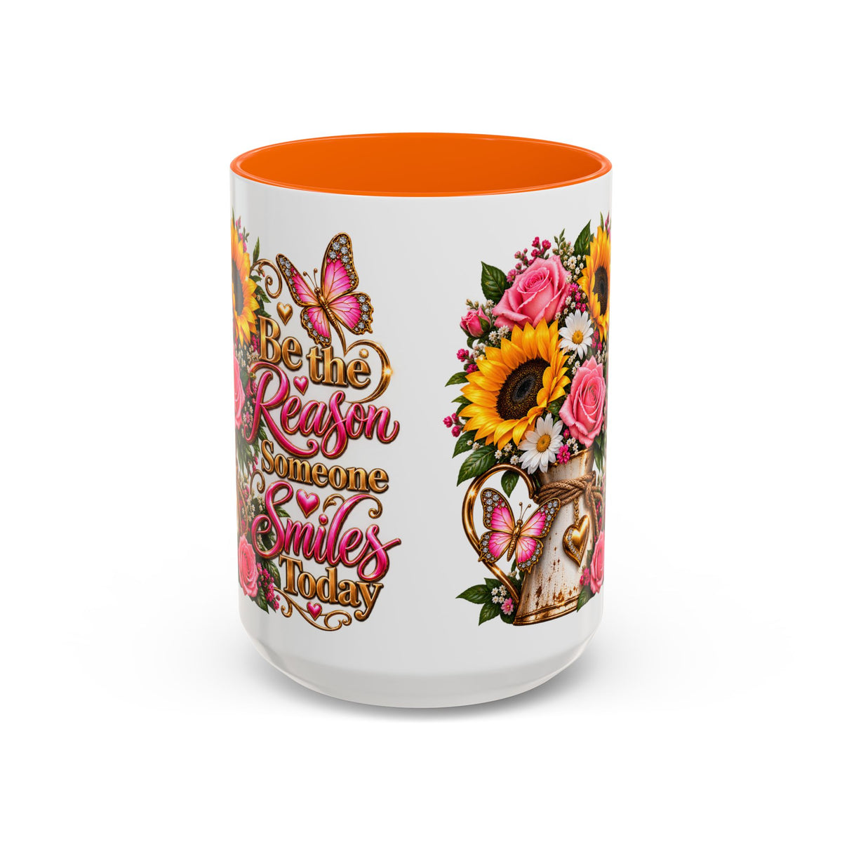 Be the Reason Someone Smiles Today Accent Coffee Mug – Floral Sunflower & Rose Inspirational 11/15oz