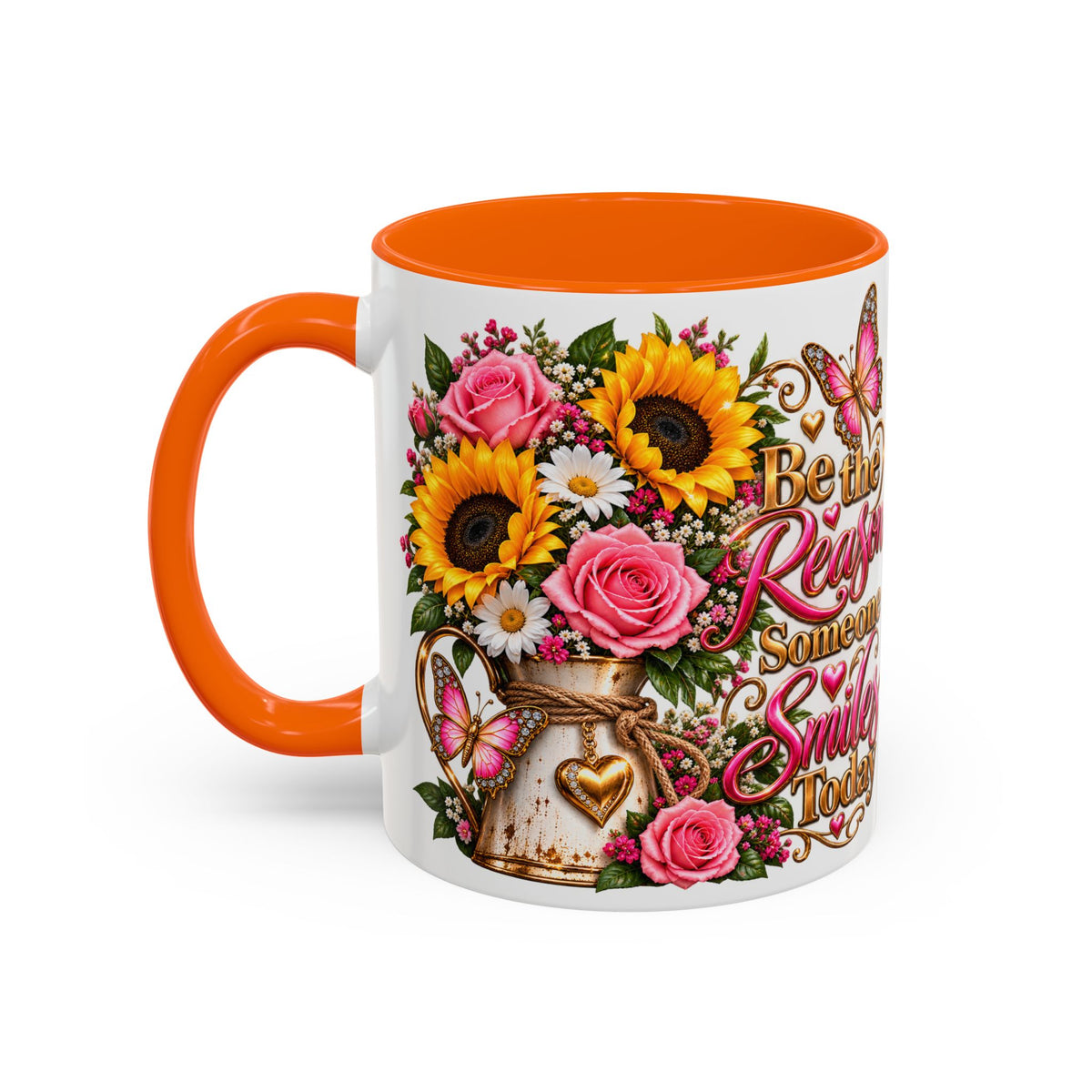 Be the Reason Someone Smiles Today Accent Coffee Mug – Floral Sunflower & Rose Inspirational 11/15oz