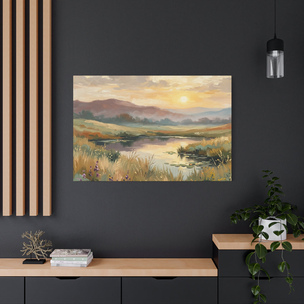 Sunset Meadow Canvas Wall Art — Stretched Matte Landscape Print