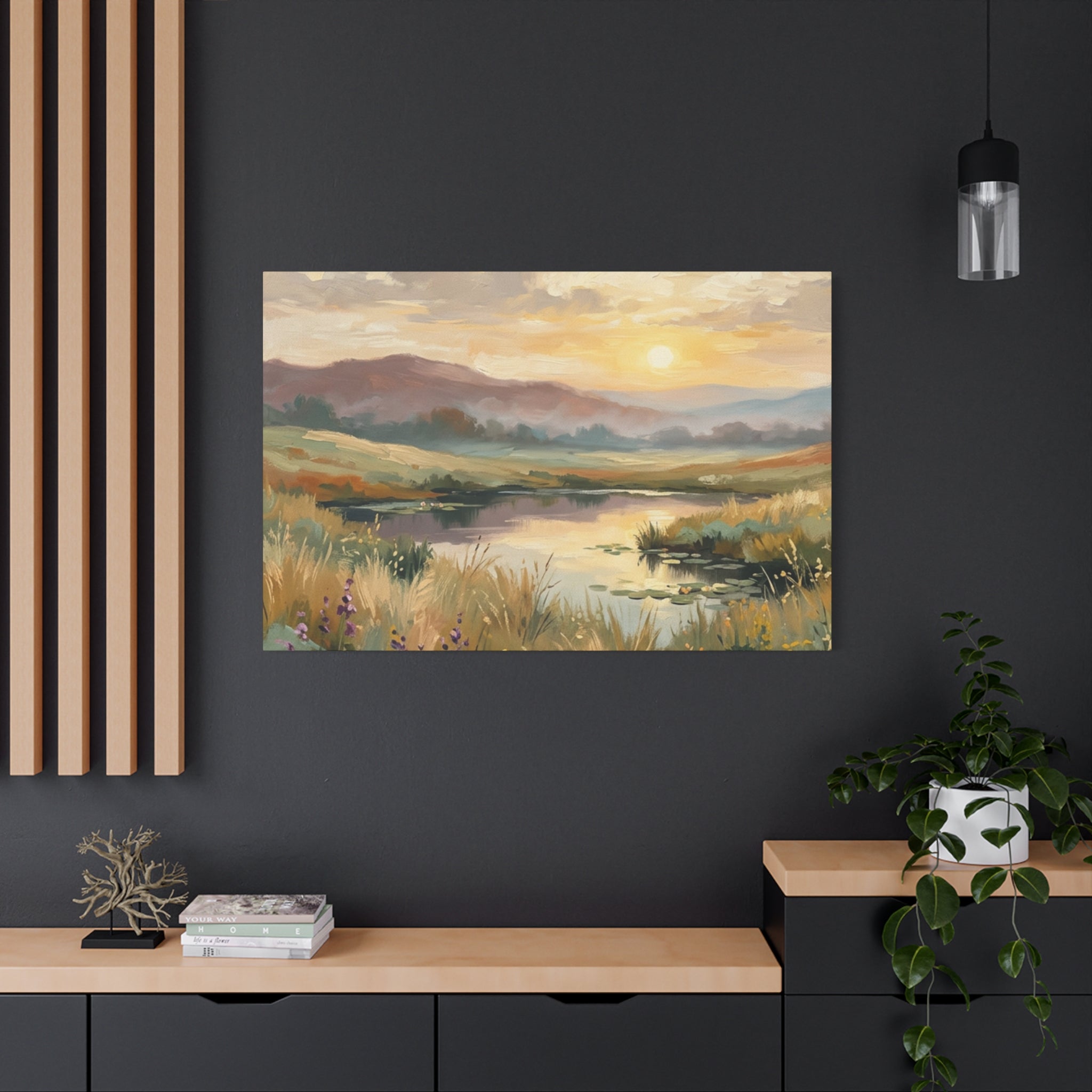 Sunset Meadow Canvas Wall Art — Stretched Matte Landscape Print