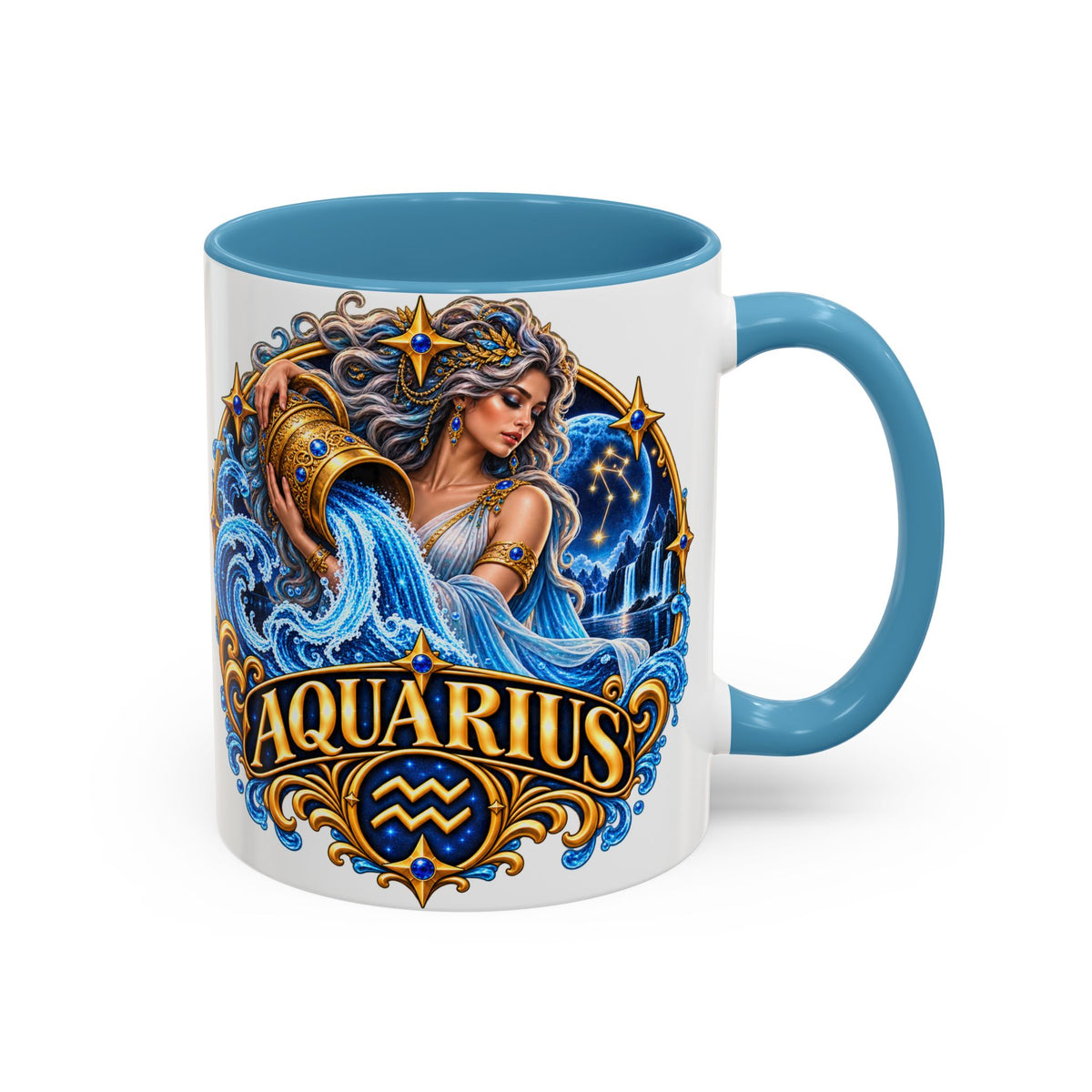Aquarius Zodiac Coffee Mug — Illustrated Water Bearer Astrology Gift (11/15oz)