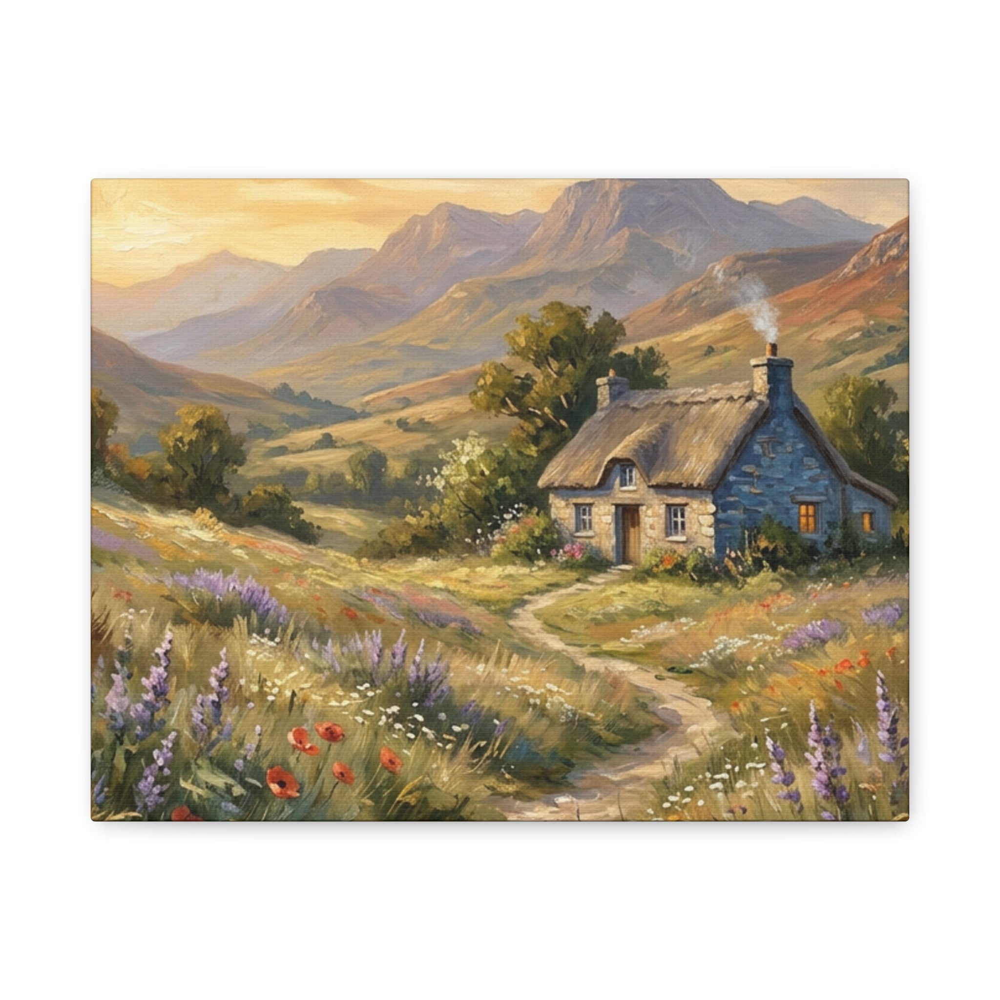 Countryside Cottage Canvas Wall Art — Tranquil Rustic Landscape Print