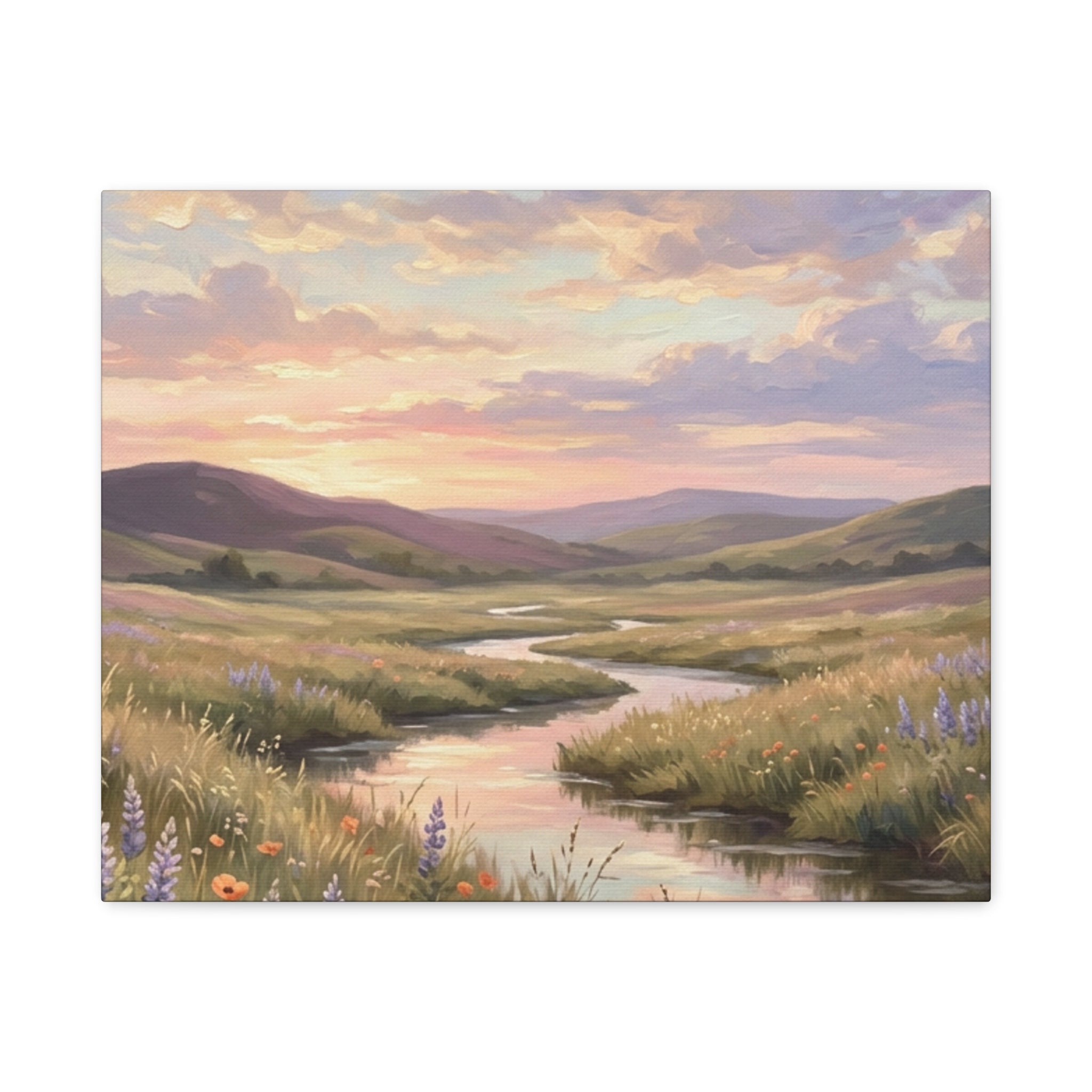 Sunset Meadow Canvas Wall Art - Stretched Matte Landscape Print