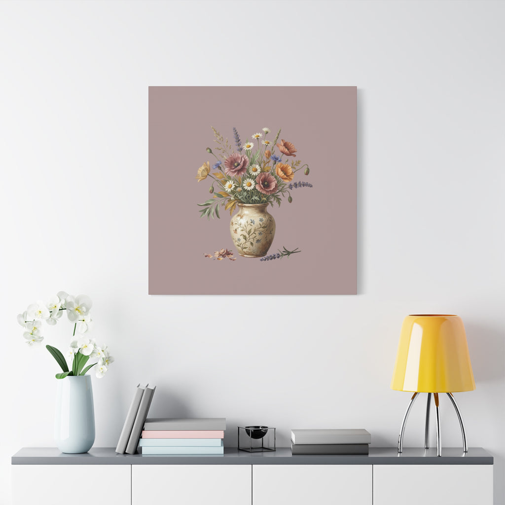 Botanical Vase Floral Canvas Print — Vintage Wildflower Wall Art