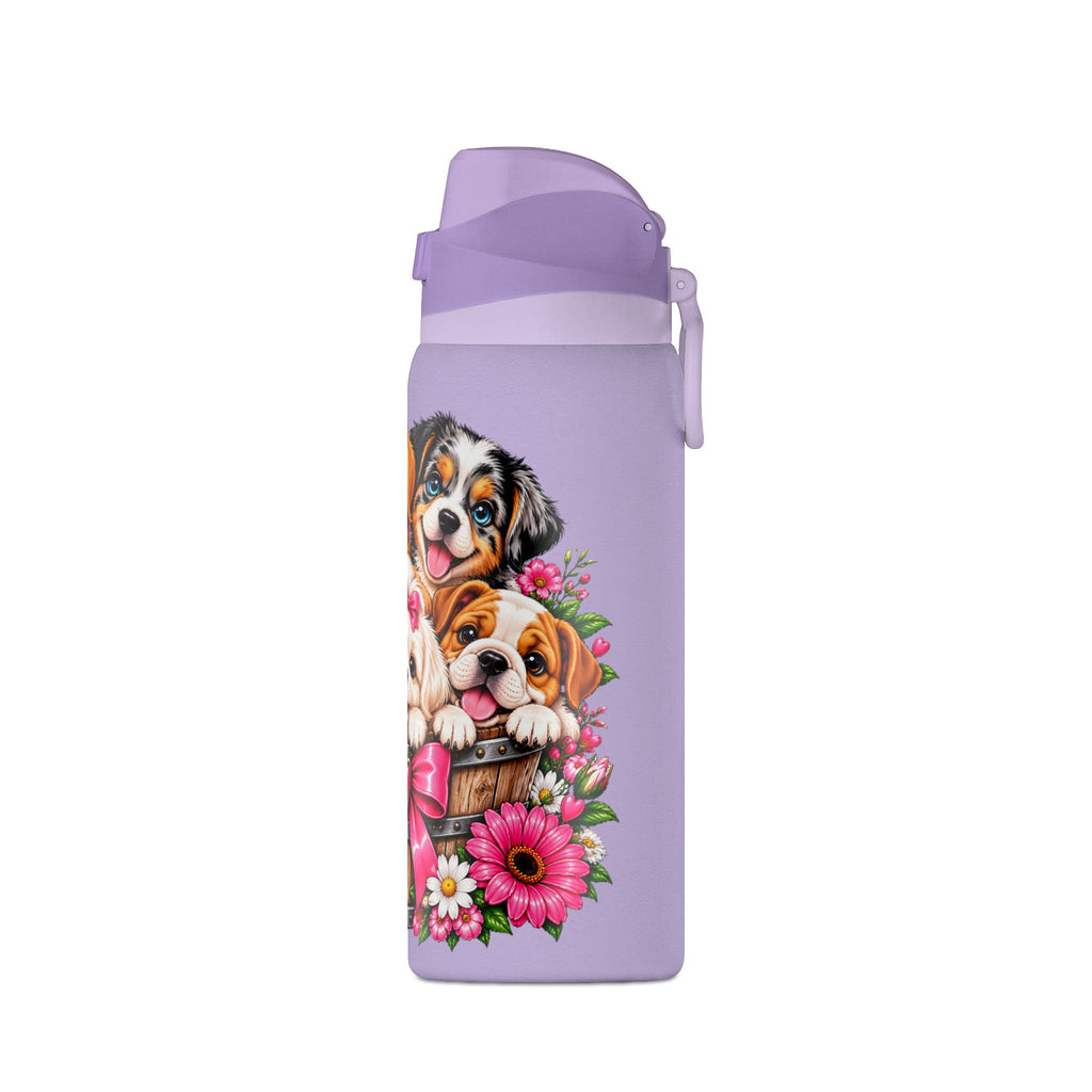 32oz Insulated Water Bottle with Adorable Dogs and Flowers