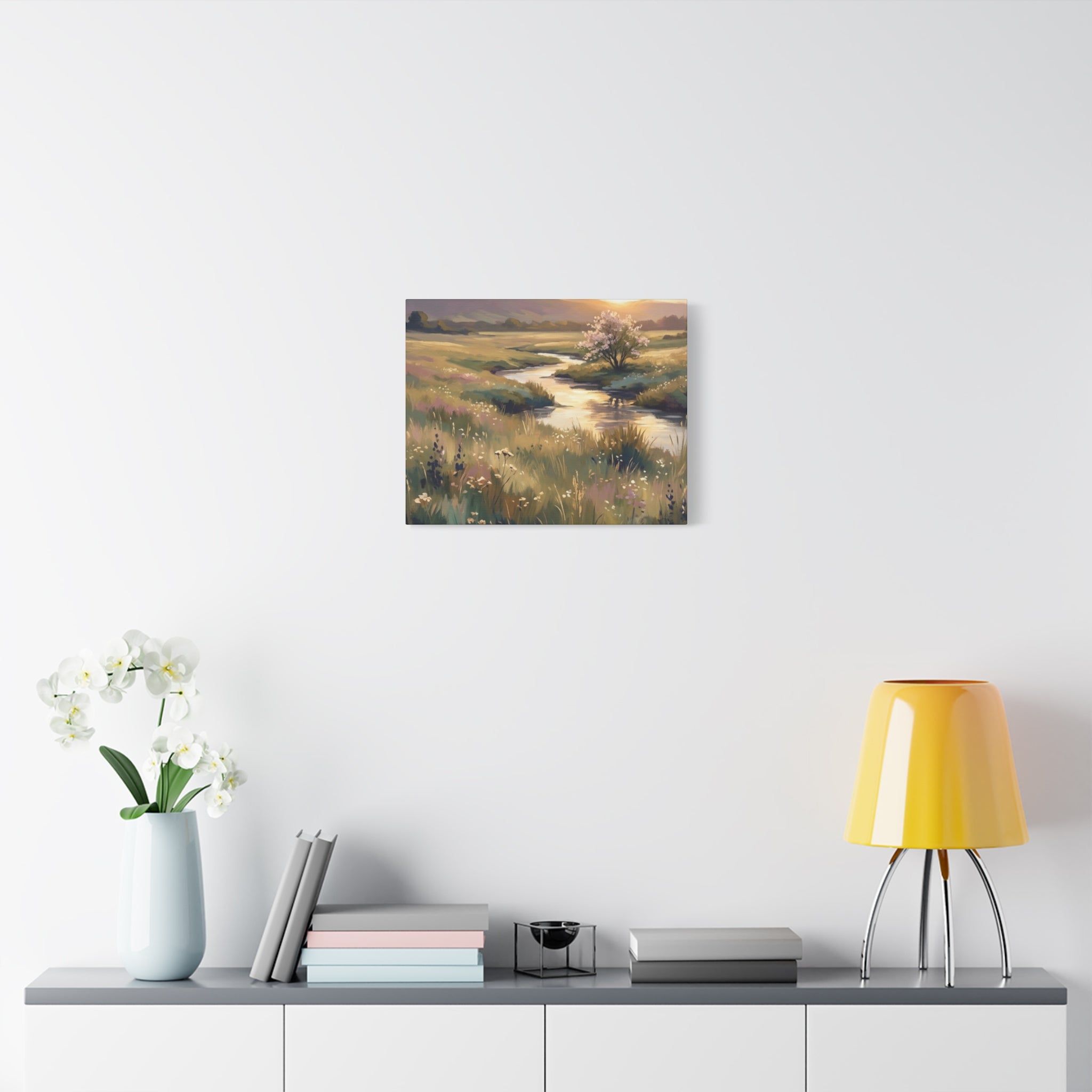 Serene Meadow Stream Matte Canvas Art — Stretched Wall Decor