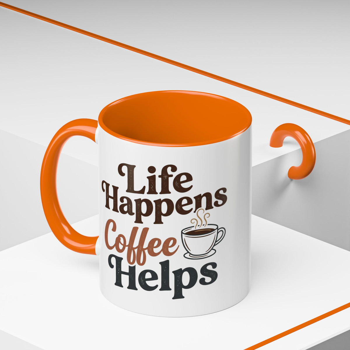 Coffee Mug — "Life Happens, Coffee Helps" Accent Ceramic Mug (11/15oz)