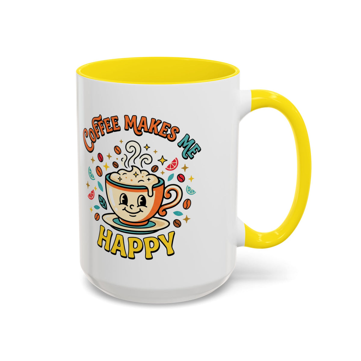 Coffee Mug — "Coffee Makes Me Happy" Cute Retro Accent Mug (11/15oz)