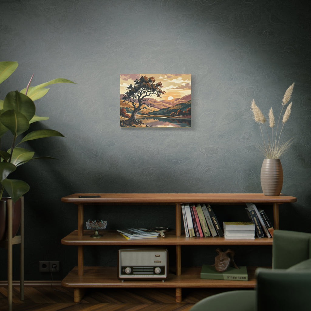Sunset Lake Landscape Canvas - Vintage Tree Wall Art Print