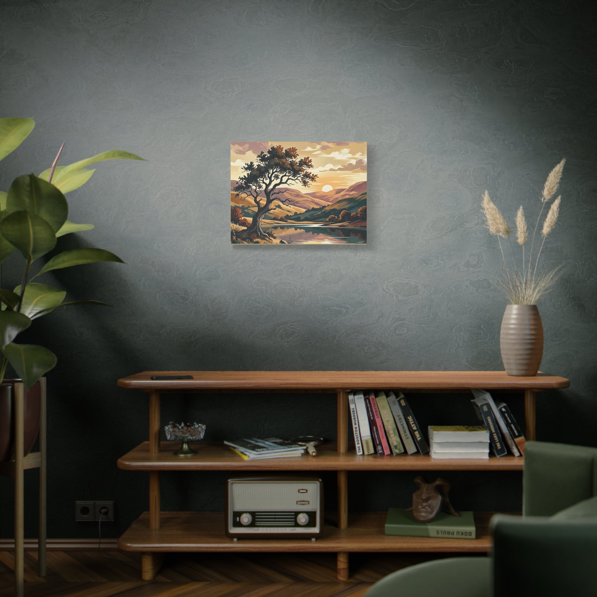 Sunset Lake Landscape Canvas - Vintage Tree Wall Art Print