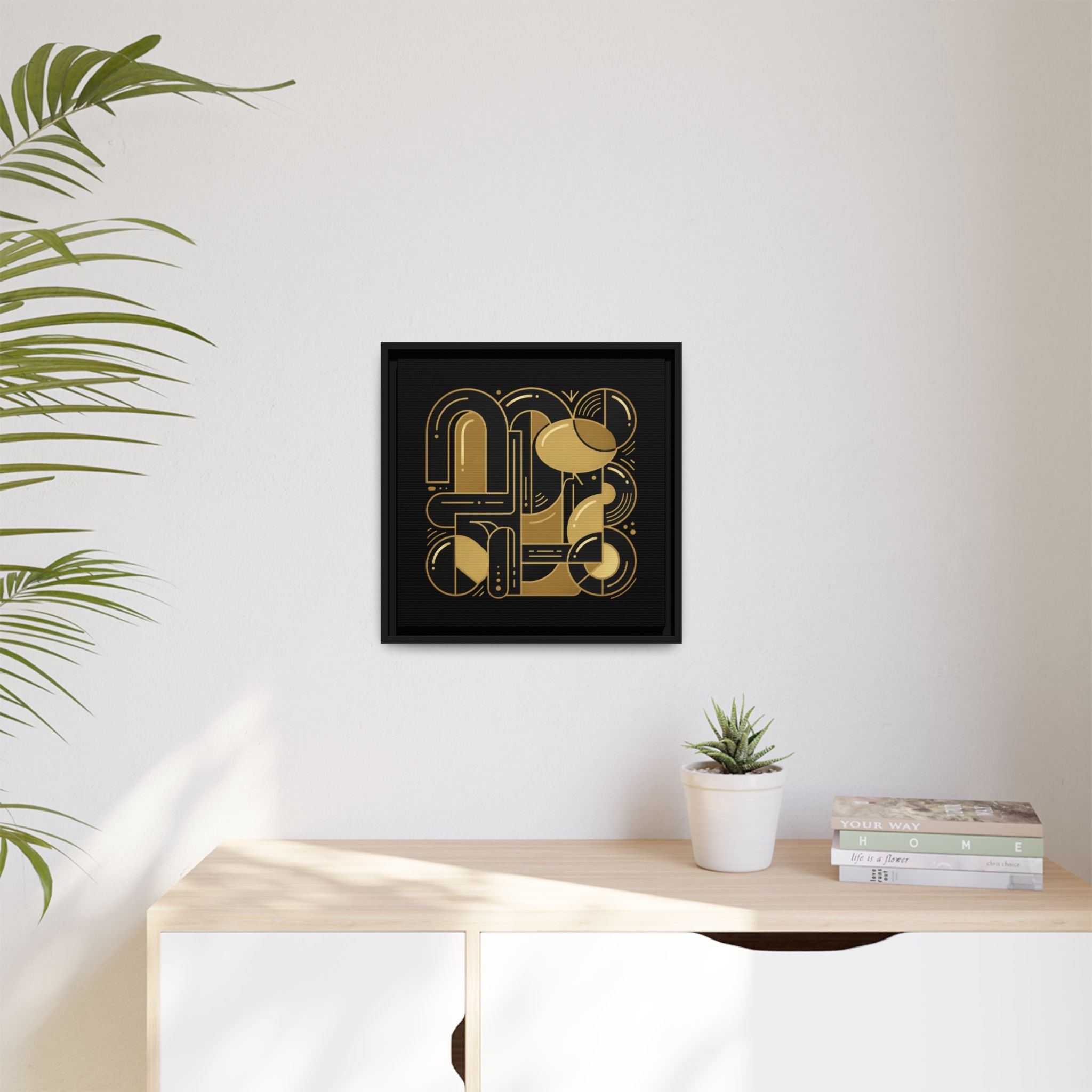 Gold Geometric Art Print — Framed Matte Canvas