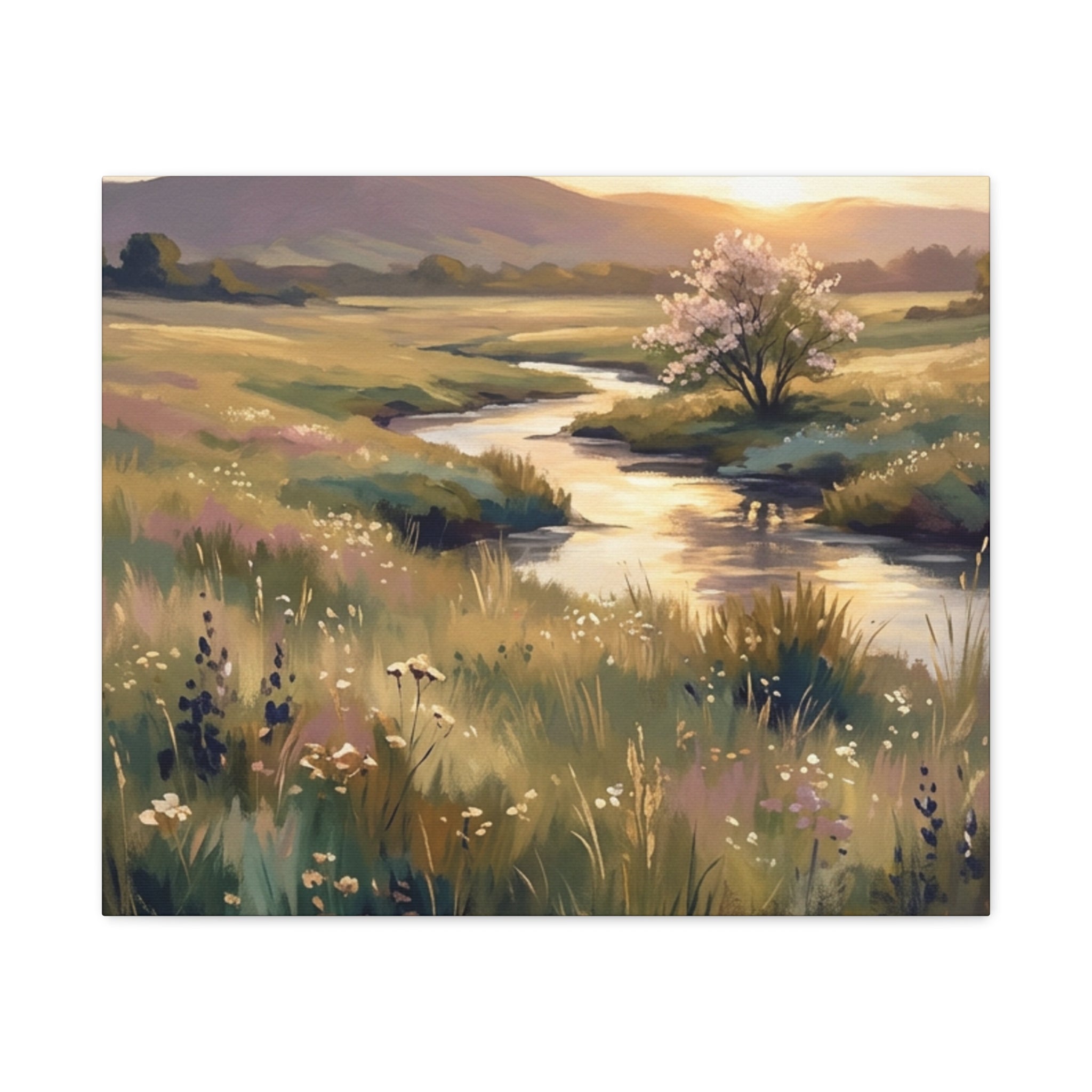 Serene Meadow Stream Matte Canvas Art — Stretched Wall Decor