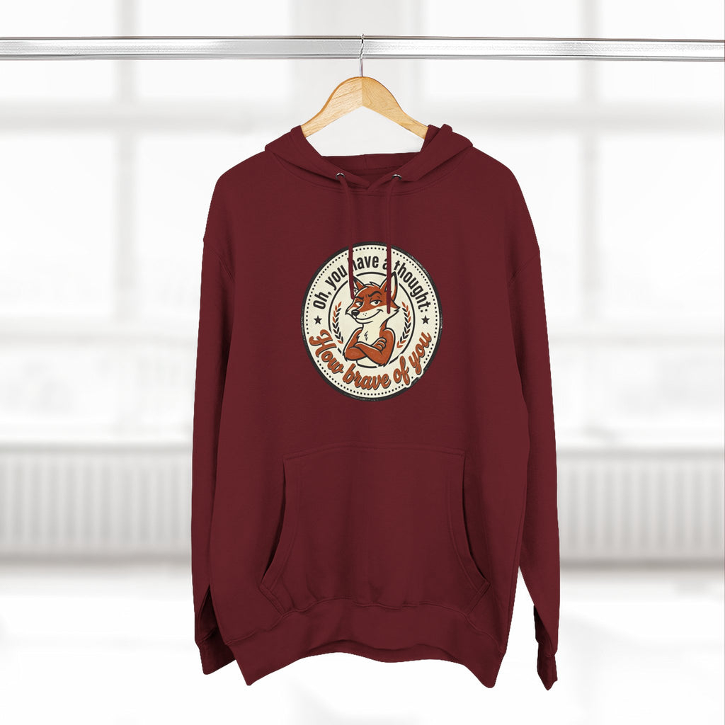 Fox Badge Hoodie — "Be Brave & Kind" Retro Emblem Fleece Hoodie