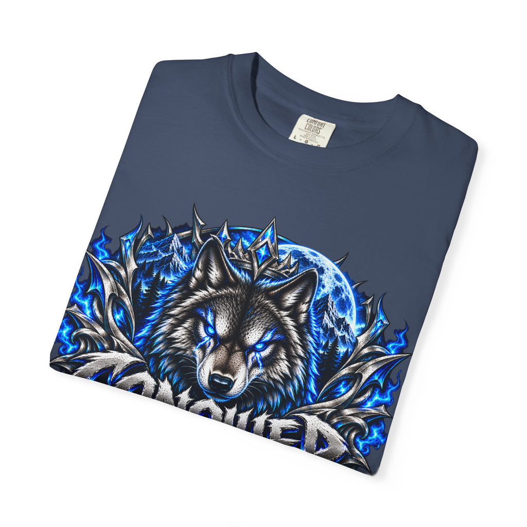 Conqueror Wolf Graphic T-Shirt — Fierce Blue Wolf Design