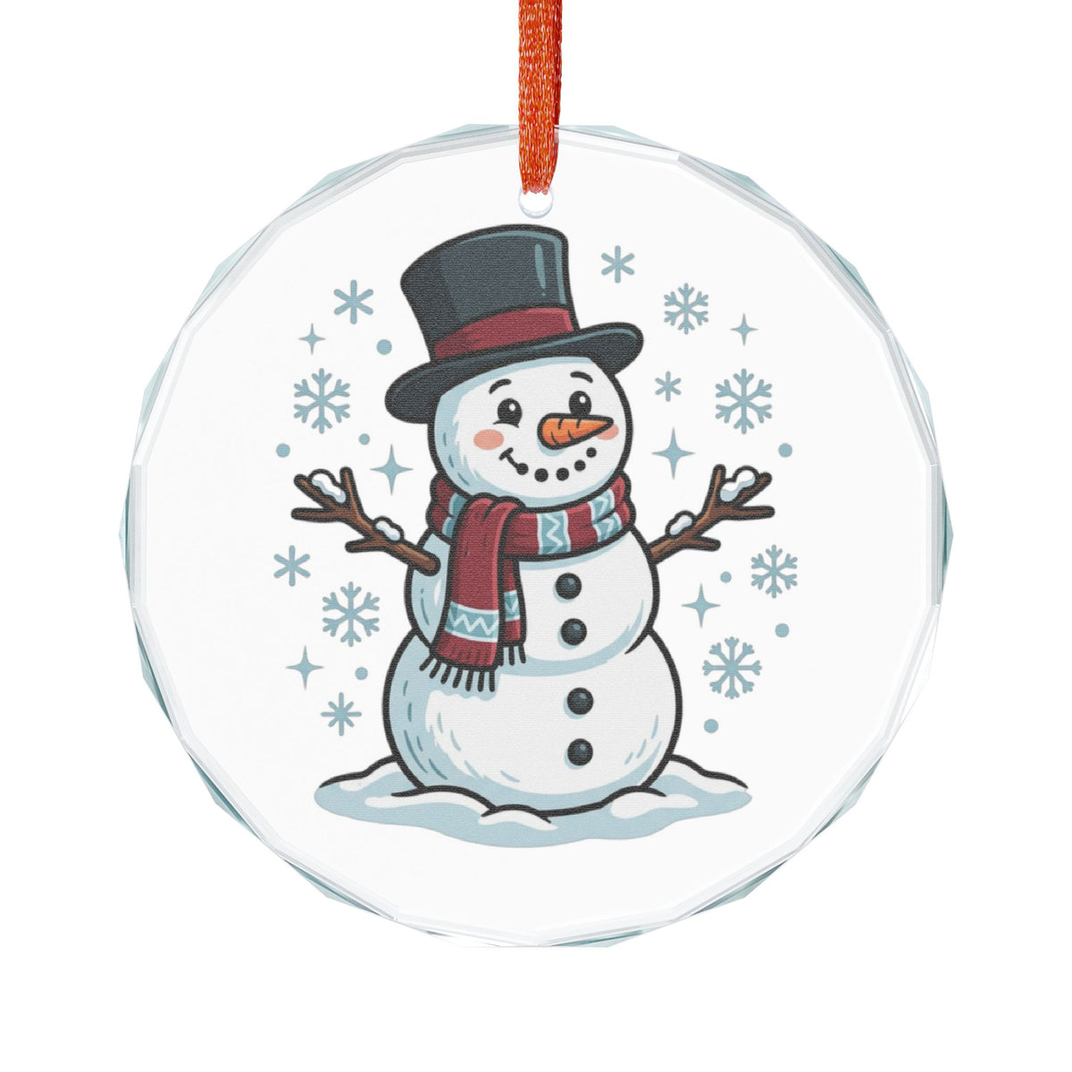 Glass Ornament - Cute Snowman Holiday Ornament with Top Hat & Scarf