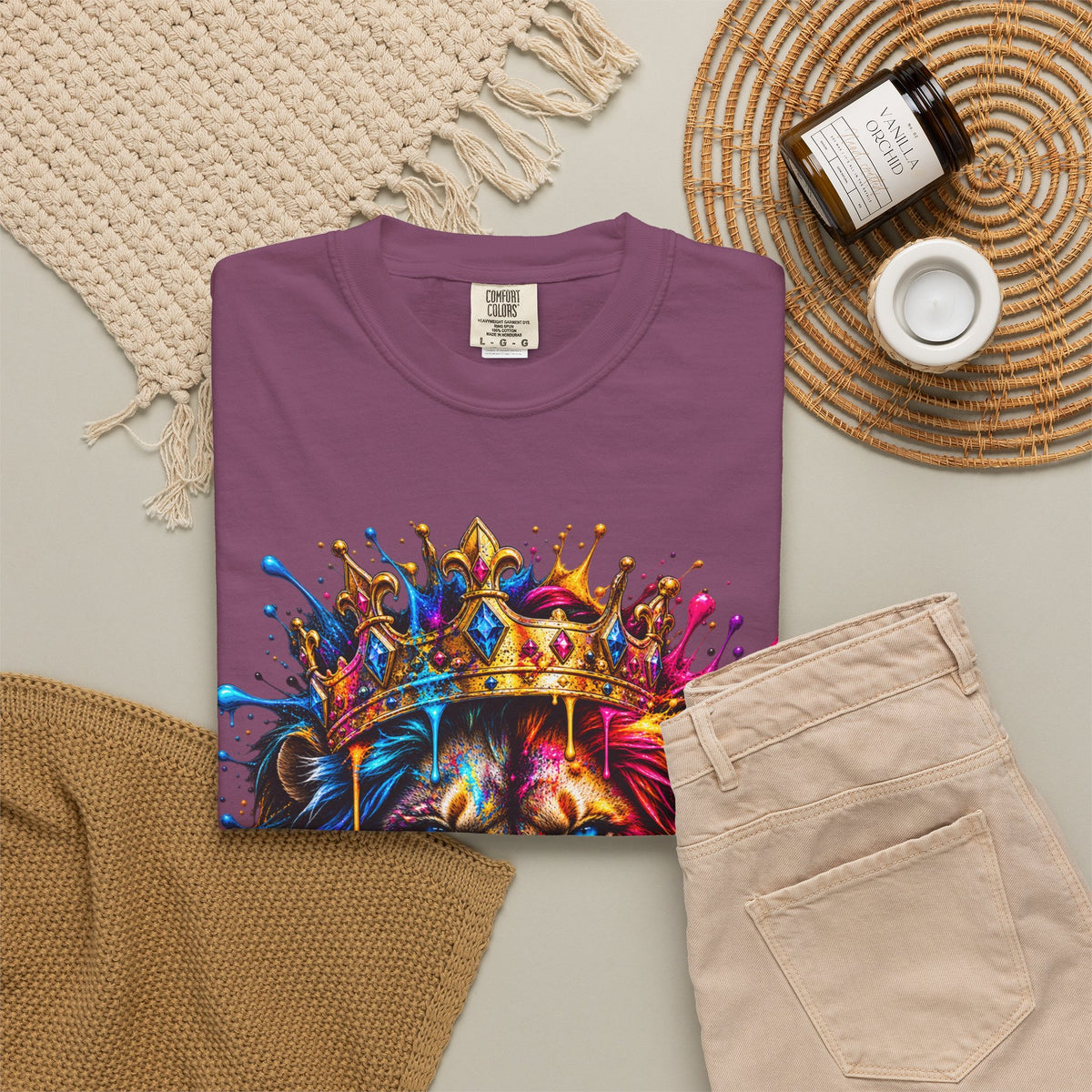 Color Splash Lion Tee — Regal Crown Graphic T-Shirt