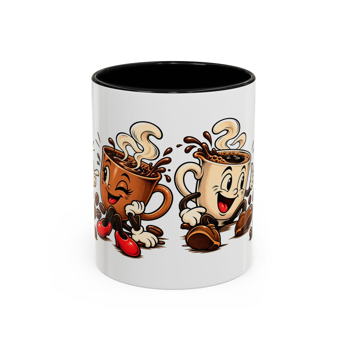 Coffee Cartoon Mug — Cute Dancing Coffee Cups Accent Mug