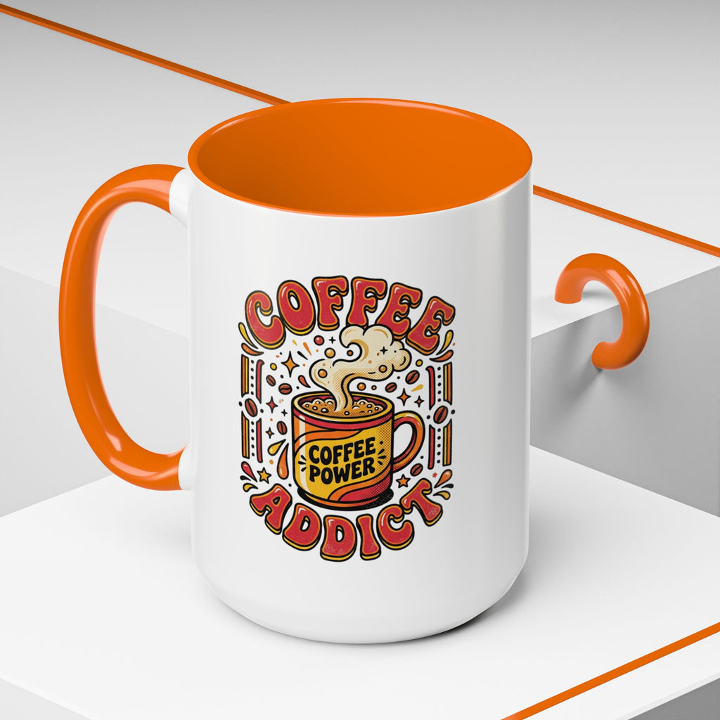 Coffee Addict Accent Mug — "Coffee Power" Retro Coffee Lover Gift (11oz/15oz)