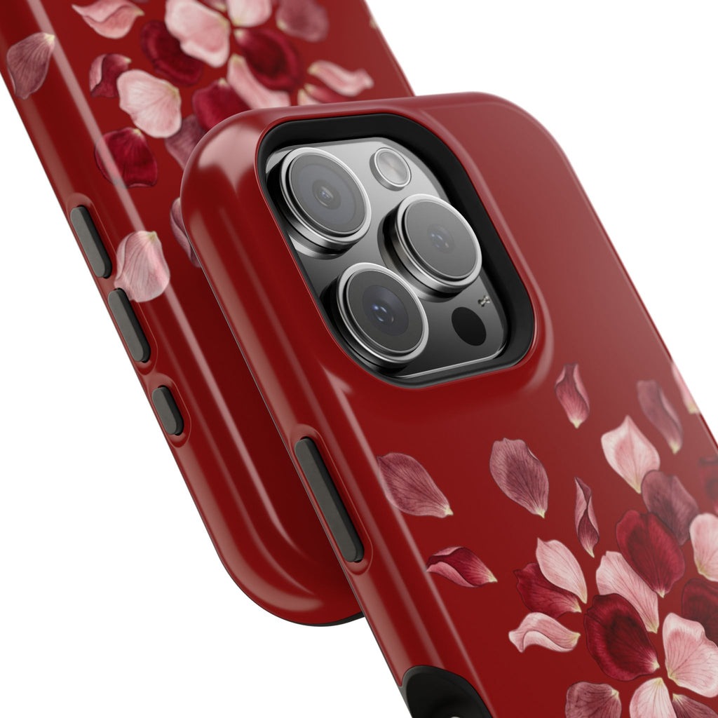 Phone Case — Red Floral Petal Magnetic Impact-Resistant Cover