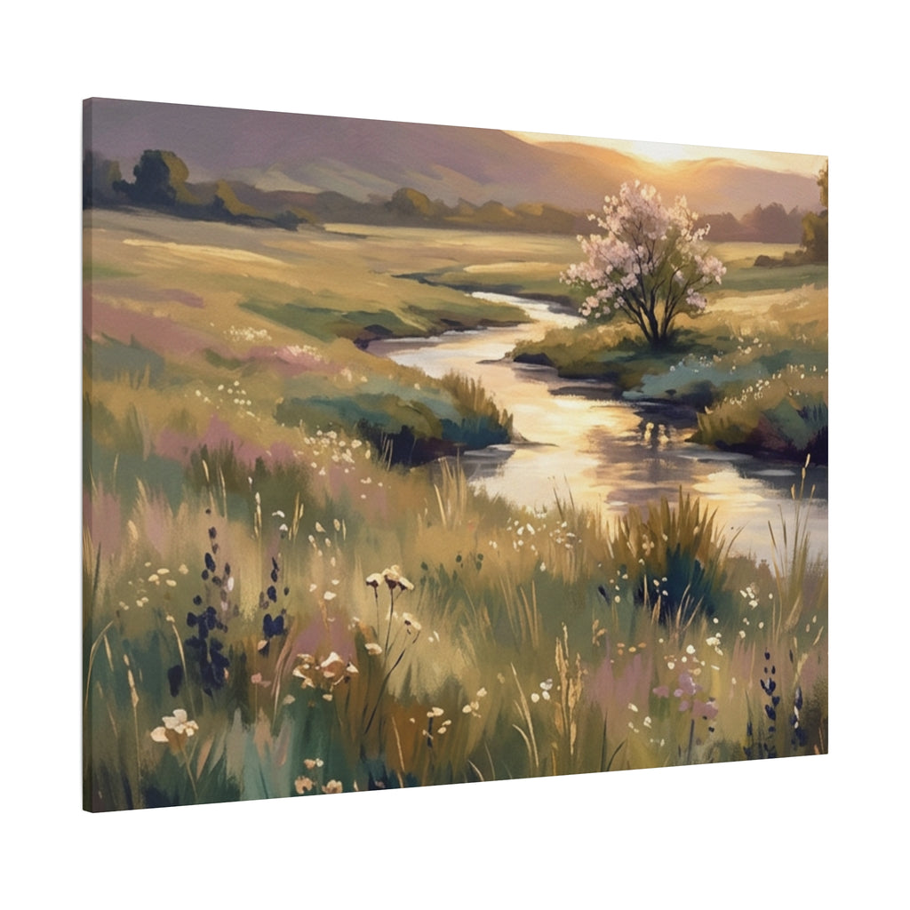Serene Meadow Stream Matte Canvas Art — Stretched Wall Decor