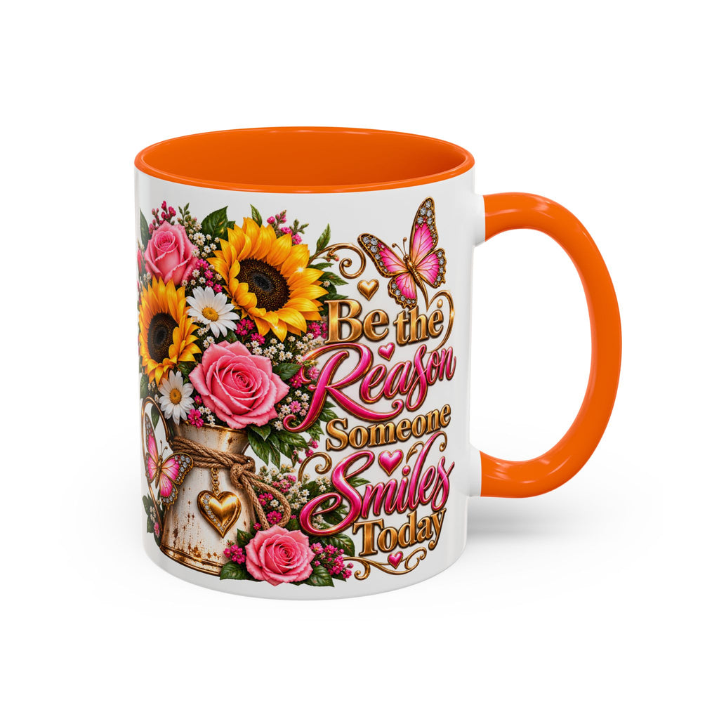 Be the Reason Someone Smiles Today Accent Coffee Mug – Floral Sunflower & Rose Inspirational 11/15oz