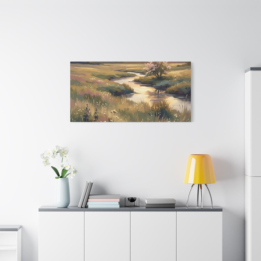 Serene Meadow Stream Matte Canvas Art — Stretched Wall Decor
