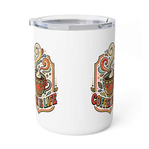 10oz Insulated Coffee Mug — Colorful "Coffee Is Life" Art Travel Tumbler