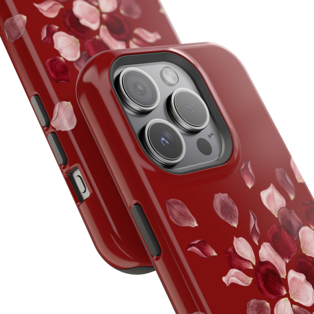 Phone Case — Red Floral Petal Magnetic Impact-Resistant Cover